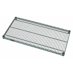 This QUANTUM wire shelf is a single-level, quick-adjust unit made of steel with an epoxy-coated green finish. It is rated for wet environments and supports up to 800 lb. Suitable for use in commercial kitchens, cold storage, and industrial storage where moisture resistance and hygiene are required.