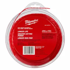This MILWAUKEE string trimmer line is made of high density polyethylene with a twisted construction. It has a diameter of 0.095 inches and a length of 250 feet. Designed for use with universal string trimmers for cutting grass and weeds.