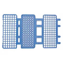 This blue polypropylene test tube rack holds up to 90 tubes in individual wells. Designed for benchtop use, it organizes samples for laboratory storage, experiments, or transport.