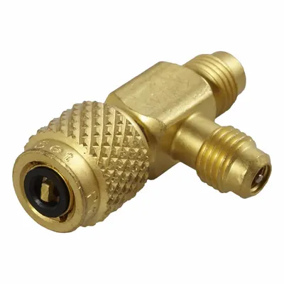 PRO-SET Access Valve Tee: Access 1/4 in Male SAE Right-Hand, Line 1/4 in SAE Female - Multi-Connection Access Valves