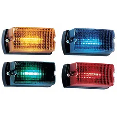 Blue LED wired strobe light for wall-mount applications. Operates on 120V AC. Overall length 5 1/16 in, width 2 5/16 in. Used for visual signaling in industrial environments to indicate hazards, equipment status, or process events.