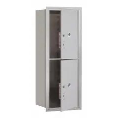 This horizontal multi-unit mailbox features two lockable doors and is designed for recessed mounting. It measures 37 7/8 inches high by 17 inches wide by 16 1/2 inches deep. Suitable for providing secure mail storage in multi-tenant residential or commercial buildings.