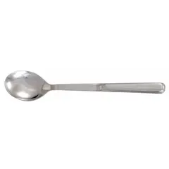 Stainless steel serving spoon with a silver finish. Overall length of 11 3/4 inches. Suitable for serving food in commercial or residential kitchens. Not NSF certified.