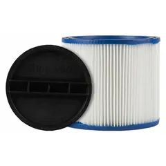 HEPA wet/dry cartridge filter for Shop-Vac vacuums. Compatible with model MPN 9258006. Suitable for capturing fine particles and liquids in construction, workshop, and industrial environments.
