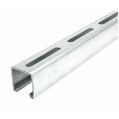Strut Channel - Slotted: Steel, Pre-Galvanized, 12 ga Gauge, Slotted Holes, 4 in Slot Spacing (MPN FS-200SL PG 120.00). Key specifications — Material: Steel; Color: Silver; Finish: Pre-Galvanized; Hole Size: 13/32 in x 3 in; Hole Spacing: 4 in Center to Center; Slot Type: Long Slotted; Brand: APPROVED VENDOR.