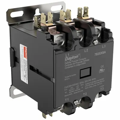 Dayton Definite Purpose Magnetic Contactor: 3 Poles, 208-240V AC, 63 A - Non-Reversing Definite Purpose Contactors