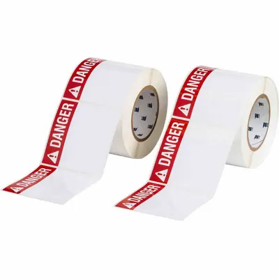 BRADY Danger Precut Label Roll, 4 in x 4 in, Polyester, White, Indoor/Outdoor - Brady Danger Precut Label Rolls
