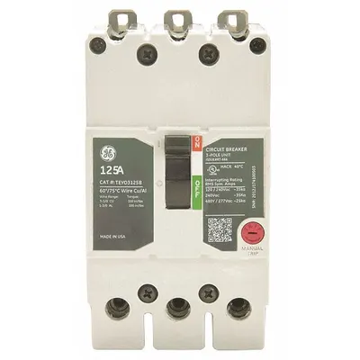 GE Molded Case Circuit Breaker: 80 A Amps, 65kA at 277/480V AC, Fixed, Lug - TEY-Frame GE Molded Case Circuit Breakers