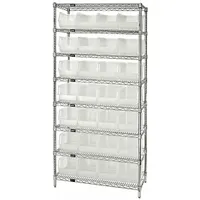 QUANTUM STORAGE SYSTEMS Bin Shelving: 36 in x 24 in x 74 in, 1 Sided, 28 Bins, Open, Clear (MPN WR8-950CL)