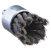 Twisted steel end brush for heavy cleaning of carbon steel surfaces. Used for removing rust, scale, and weld splatter in industrial maintenance and fabrication. Diameter 3/4 in, fill diameter 0.014 in, shank 1/4 in