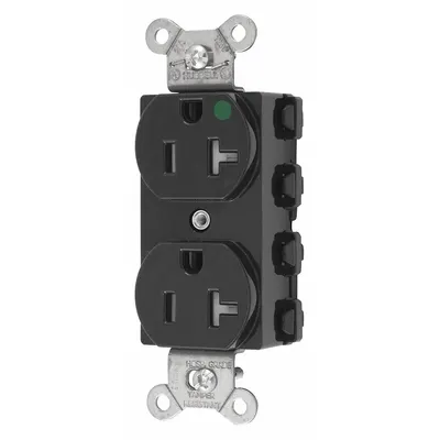 HUBBELL Receptacle: Hospital Grade Fed. Spec., Duplex, 5-20R, Black, 125V AC, 20 A - General Purpose Receptacles