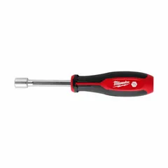 This MILWAUKEE HollowCore™ nut driver is a straight, pass-through tool designed for SAE hex fasteners. Its hollow shaft allows use on threaded rod or studs in assembly and maintenance tasks. The non-magnetized tip is suited for applications where magnetic interference is undesirable.