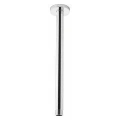 This brass shower arm and flange is designed for ceiling-mounted rain showerheads. It features a polished chrome finish and NPT connection type. Suitable for overhead shower installations in bathrooms.