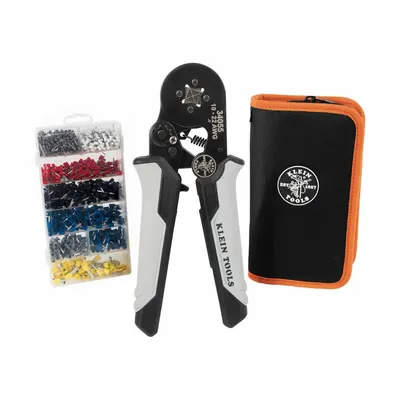 KLEIN TOOLS Hand Crimper Kit: Wire Terminal, Non-Insulated, Knurled Grip Insulated Grip - Ferrule Crimping Kits