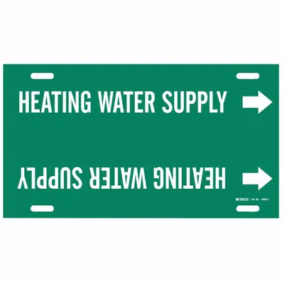 BRADY Pipe Marker: Heating Water Supply, Green, White, Fits 6 to 7 7/8 in Pipe O.D. - Heating Water Supply Snap-On Pipe Markers