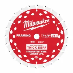 Circular saw blade with 7-1/4 in diameter, 24 teeth, 0.07 in cut width, and 5/8 in arbor. Designed for cutting wet lumber in framing, decking, and construction applications.