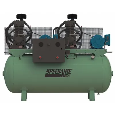 SPEEDAIRE Electric Air Compressor: 5 hp, 2 Stage, Horizontal, 120 gal, 33.2 cfm, 175 psi - Duplex Stationary Electric Air Compressors