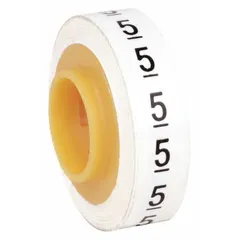 Replacement roll for wire marker dispensers. Contains 576 black-on-white polyester film labels with legend '5'. Rated for continuous use from -40°F to 250°F. Used for identifying wires and cables in electrical panels, control cabinets, and industrial maintenance applications.
