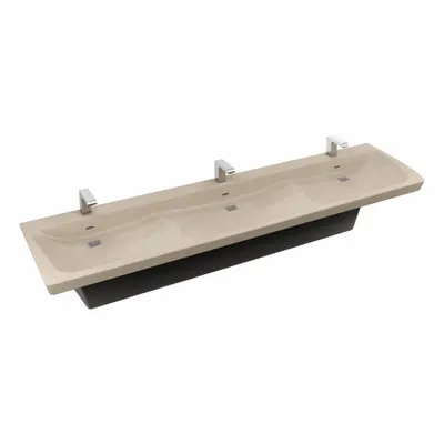 BRADLEY Wash Station: Express ELX, Sand, Terreon, Sensor, 94 in Overall Lg - Three-Station Wall-Mounted Bathroom Sinks with Faucets