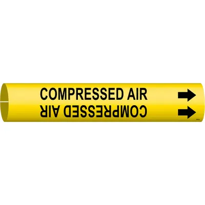 BRADY Pipe Marker: Compressed Air, Yellow, Black, Fits 3/4 to 1 3/8 in Pipe O.D. - Compressed Air Snap-On Pipe Markers
