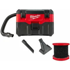This 2-gallon plastic wet/dry vacuum features a 1-1/4-inch diameter hose and a 6-foot hose length. It uses bagless debris collection for quick disposal of dust, dirt, and liquids. Suitable for cleaning workshops, job sites, and maintenance areas where compact size and portability are needed.