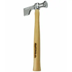 This hammer hatchet combines a 1.1 lb steel head with a 1 3/4 in chrome-plated cutting edge for dual striking and cutting tasks. The wood handle provides a secure grip. Suitable for general construction, framing, roofing, and demolition work.