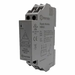 DIN-rail mounted relay for monitoring undervoltage conditions. Pick-up range 183 to 528V AC. Contact ratings: 5 A at 240V AC (resistive) and 5 A at 30V DC. Suitable for industrial control panels to protect equipment from low voltage.