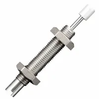Steel shock absorber with 2.5 N force rating. Used to dampen motion and absorb impact in industrial machinery, automation systems, and material handling equipment requiring controlled deceleration