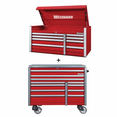 WESTWARD Rolling Cabinet Kit: 19 Drawers, Extra Heavy Duty, Keyed - Extra-Heavy-Duty Top Chest & Rolling Cabinet Combos