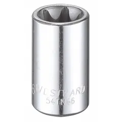 This WESTWARD hand socket is designed for external Torx fasteners, featuring an E16 socket size and a 1/4" drive. It has a chrome finish and a standard overall length of 1-1/4 inches. Commonly used in automotive, machinery, and industrial assembly for tightening or loosening E16 Torx-head bolts.