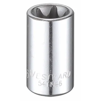 WESTWARD Socket: 3/8 in Drive Size, E16 Socket Size, External Torx, Std, Chrome - 1/4" Drive External Torx Hand Sockets