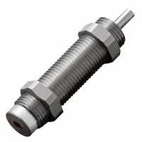 Steel industrial shock absorber rated at 9.8 N force. Used in motion control applications to decelerate loads, reduce impact, and dampen vibration in automation, packaging, and material handling equipment