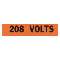 Self-stick vinyl C-label marked with legend '208 Volts'. Used for identifying 208-volt circuits on conduits or electrical equipment in industrial and commercial settings. Label height 1/2 in.