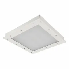 This 2 ft by 2 ft recessed flat panel LED fixture delivers 4,642 lumens at 4000K neutral white, consuming 50 W. It operates on 120 to 277V AC and features a steel housing with a height of 2 7/8 in. Designed for general ambient lighting in commercial and industrial spaces with suspended or drywall ceilings.