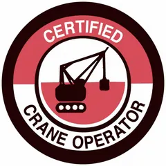 Non-reflective circle label for hard hat identification. 2-inch diameter, English text. Pack of 4 labels. Used to designate certified crane operators in industrial environments.