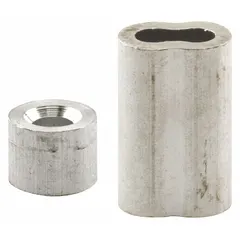 This aluminum ferrule and stop is used to terminate and secure cable ends in rigging, tensioning, and support systems. It measures 4 9/16 inches in overall height and 2 23/32 inches in overall width. Supplied as a single pair (1 PR).