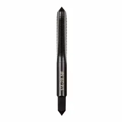 This MILWAUKEE hand tap is designed for cutting internal threads in metal parts. With a 1/4"-28 UNF size, 2B thread class, plug chamfer, and 4-flute design, it is suited for general-purpose hand threading in maintenance, repair, and production applications. The black oxide carbon steel construction provides wear resistance for use in ferrous and non-ferrous materials.