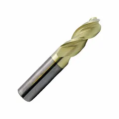 This carbide ball end mill is designed for machining aluminum and non-ferrous materials. The ZrN coating reduces built-up edge and improves chip evacuation. With 3 flutes, 1" mill diameter, 2" length of cut, and 5" overall length, it is suitable for finishing contoured surfaces, dies, and molds.