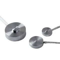 Compression load cell with 25 lbf capacity, ±0.25% hysteresis, and ±0.1% repeatability. Features a low-profile design and 5 ft cable. Suitable for industrial weighing, force measurement, and process control applications.