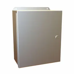 This HAMMOND aluminum enclosure measures 12 in x 10 in x 5 in and includes a hinged cover with latches and an inner panel. Rated NEMA 12/13/3R/4/4X, it provides protection against dust, water, and corrosion for indoor or outdoor use. Knockouts are not included.