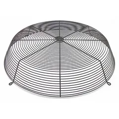 Fan guard designed to enclose fan assemblies in precision cooling and ventilation systems. Provides a protective barrier around rotating fan blades to prevent accidental contact while allowing airflow. Suitable for use in HVAC and industrial ventilation applications.