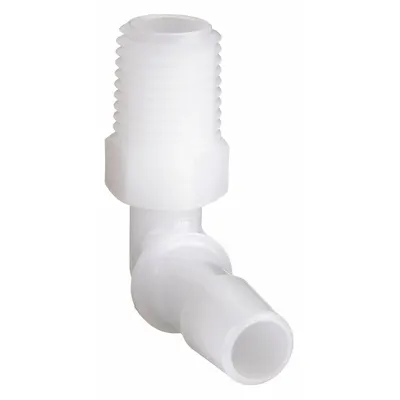 ELDON JAMES Barbed Fitting Elbow: Barbed/Threaded, 1/4 in ID x 1/8 in Pipe Fitting Size - Polyethylene Barbed Tube Fittings