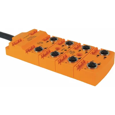 IFM Sensor Wiring Block: 8 Ports, 5 Pole M12 Female, 5 m Cable Lg, Black PUR - Passive Sensor Junction Blocks with Homerun Cable
