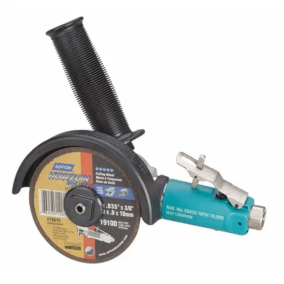 DYNABRADE Cut-Off Tool: 4 in Wheel Dia, 0.7 hp Horsepower, 15,000 RPM Max. Speed - Standard Reach Right-Angle Mount Air-Powered Cut-Off Tools