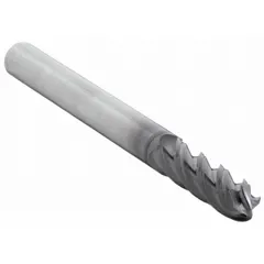 This carbide ball end mill is designed for fast cutting in steel and cast iron. With a TiAlN coating and 4-flute geometry, it is suitable for contouring, slotting, and profiling in industrial machining applications. Mill diameter is 1/8", length of cut is 1/2", and overall length is 2".