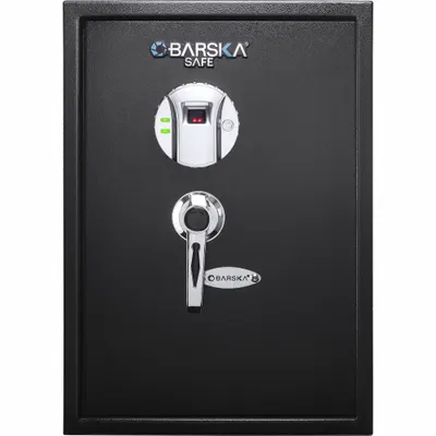 BARSKA Safe: Biometric Lock, 1.45 cu ft Capacity, Steel, 19 3/4 in H x 14 in W x 13 in D - Free-Standing Security Safes