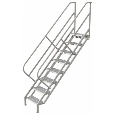 TRI-ARC Portable Stairs: 9.5 ft Overall Ht, Steel, 450 lb Load Capacity, Perforated - Steel Stairs