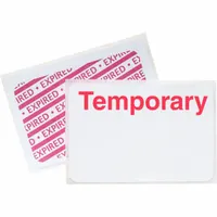 Temporary Expiring Badge: Temporary, Vinyl, White, 2 in Card Ht, 3 in Card Wd, 500 PK (MPN 95690)