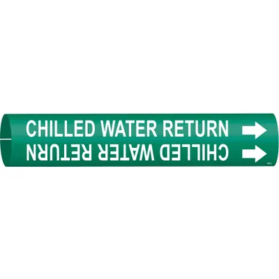 BRADY Pipe Marker: Chilled Water Return, Green, White, Fits 2 1/2 to 3 7/8 in Pipe O.D. - Chilled Water Return Snap-On Pipe Markers
