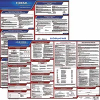 This poster set displays required California state and federal labor law postings in English on a single plastic sheet. Measuring 40 inches by 24 inches, it is designed for wall mounting in workplaces to meet compliance obligations